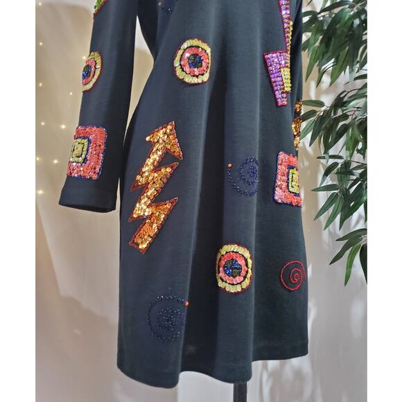 Vtg Liz Claiborne Embellished Sequin Beaded Wool Blend Dress Size SP Artsy Party - Picture 6 of 14